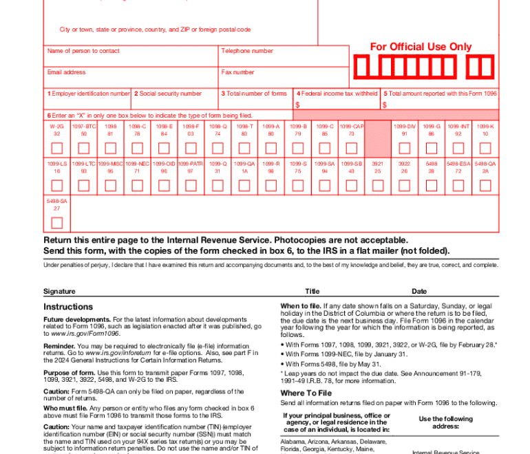 2024 Form IRS 1096 Fill Online Printable Fillable Blank PdfFiller