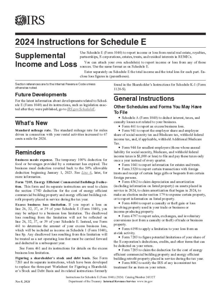 2024 Form IRS Instruction 1040 Schedule E Fill Online Printable Fillable Blank PdfFiller 2024 Form IRS Instruction 1040 Schedule E Fill Online Printable Fillable Blank PdfFiller