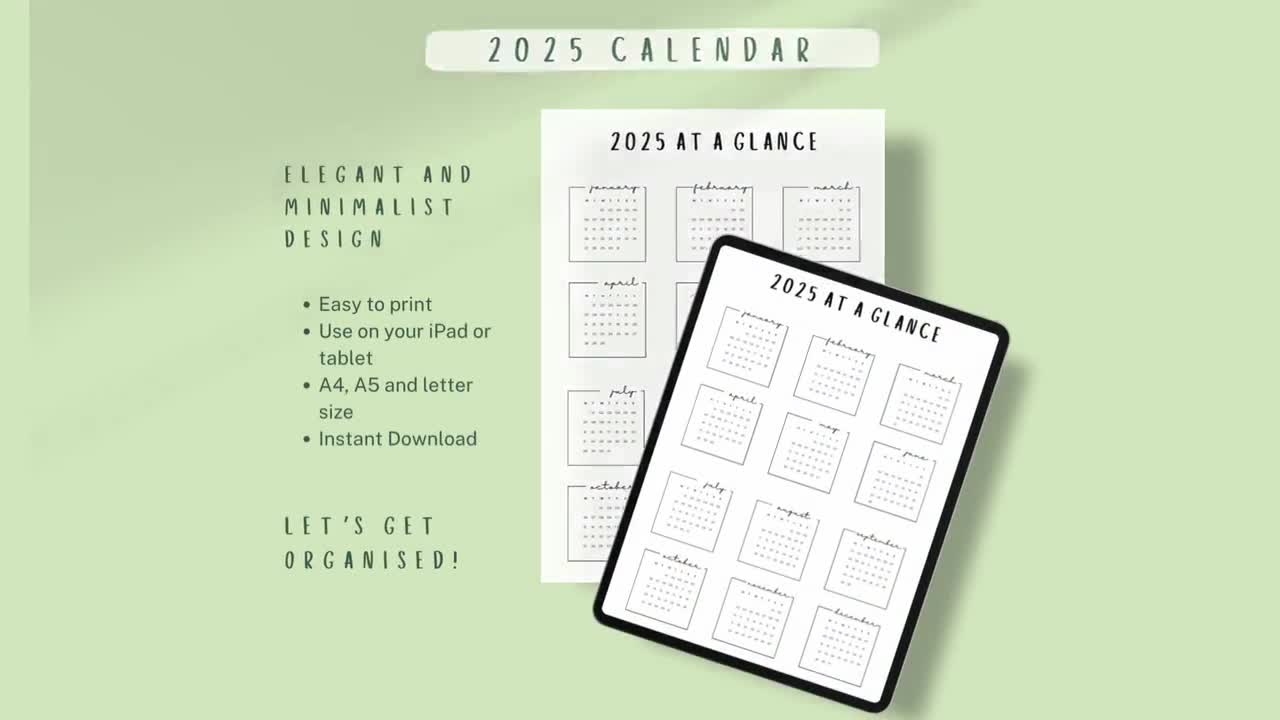 2025 Calendar 2025 Yearly Calendar Printable 2025 Digital 2025 Calendar Portrait A4 A5 Letter Minimalist Calendar 2025 Print IPad Tablet Etsy