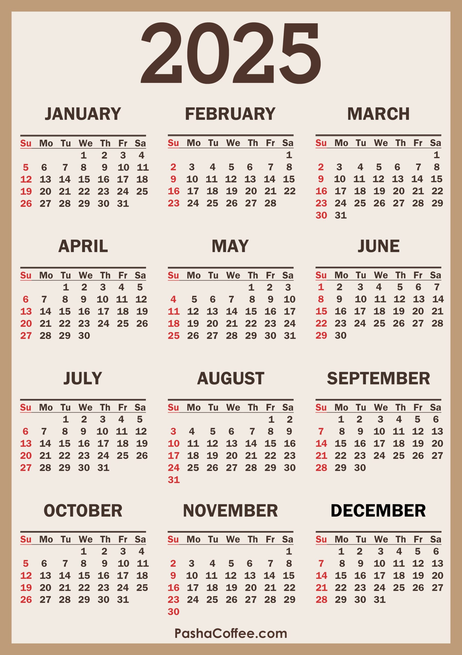 2025 Vertical Printable Calendar
