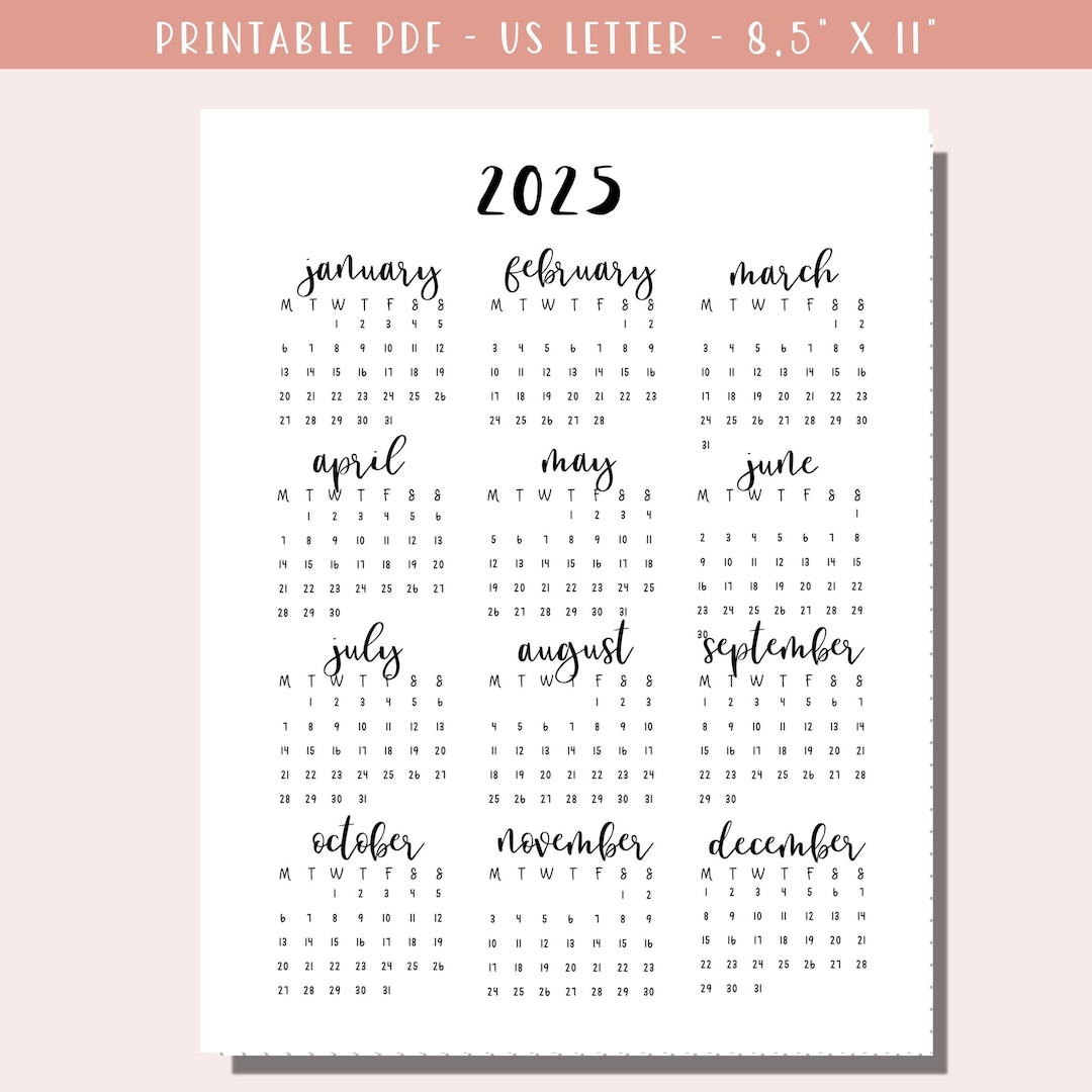 2025 Calendar Printable Planner 2025 Dotted Bullet Journal Page Monday Sunday Start A5 Journal Insert Minimalist PDF Download Etsy