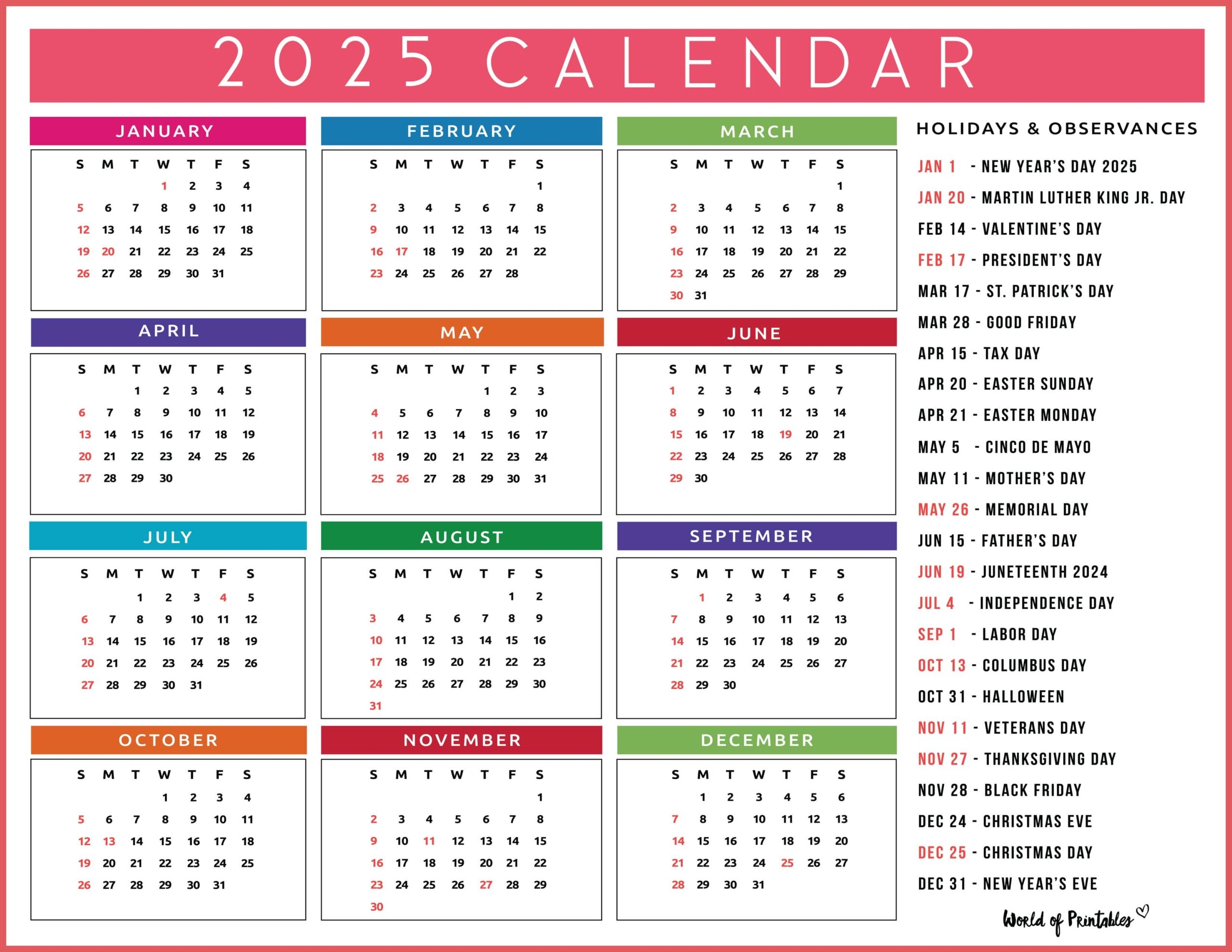Catholic Holidays Printable Calendar 2025