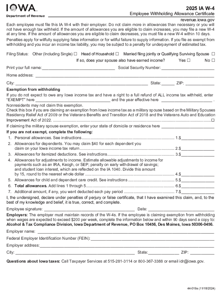 2025 Form IA DoR W 4 Fill Online Printable Fillable Blank PdfFiller 2025 Form IA DoR W 4 Fill Online Printable Fillable Blank PdfFiller