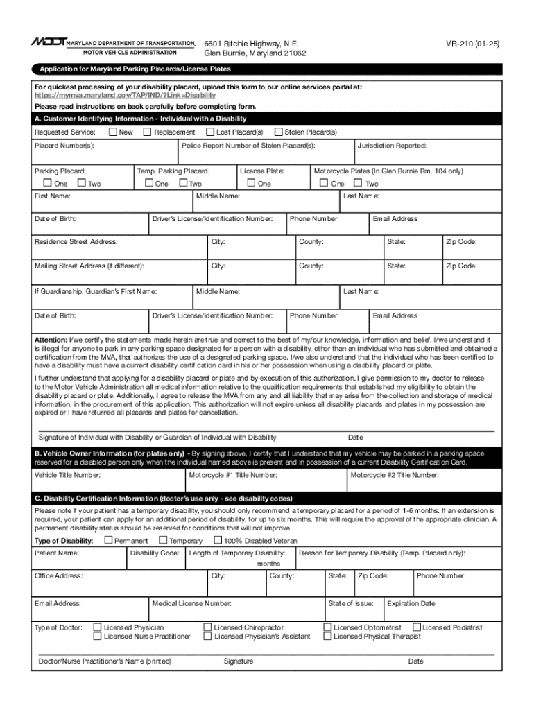 2025 Form MD VR 210 Fill Online Printable Fillable Blank PdfFiller 2025 Form MD VR 210 Fill Online Printable Fillable Blank PdfFiller