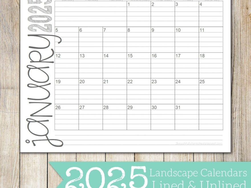 2025 Landscape Lined Unlined Monthly Calendars 8 5x11 LANDSCAPE Jan Dec PDF Printable Download Etsy