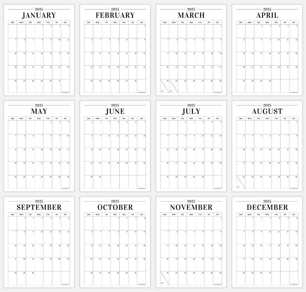 2025 Minimal Calendar Printable Vertical Horizontal JellyMemos 2025 Minimal Calendar Printable Vertical Horizontal JellyMemos