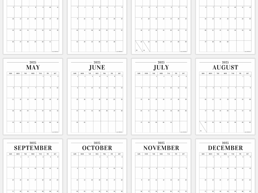 2025 Minimal Calendar Printable Vertical Horizontal JellyMemos