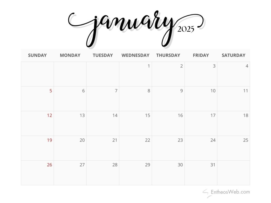 2025 Monthly Calendar Black And White EntheosWeb