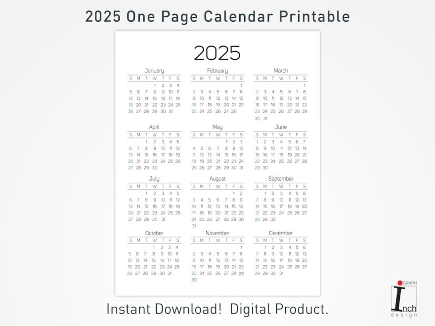 2025 Printable Calendar 12 Months One Page Calendar Wall Calendar 2025 Desk Calendar Minimalist Home Calendar Decoration Etsy