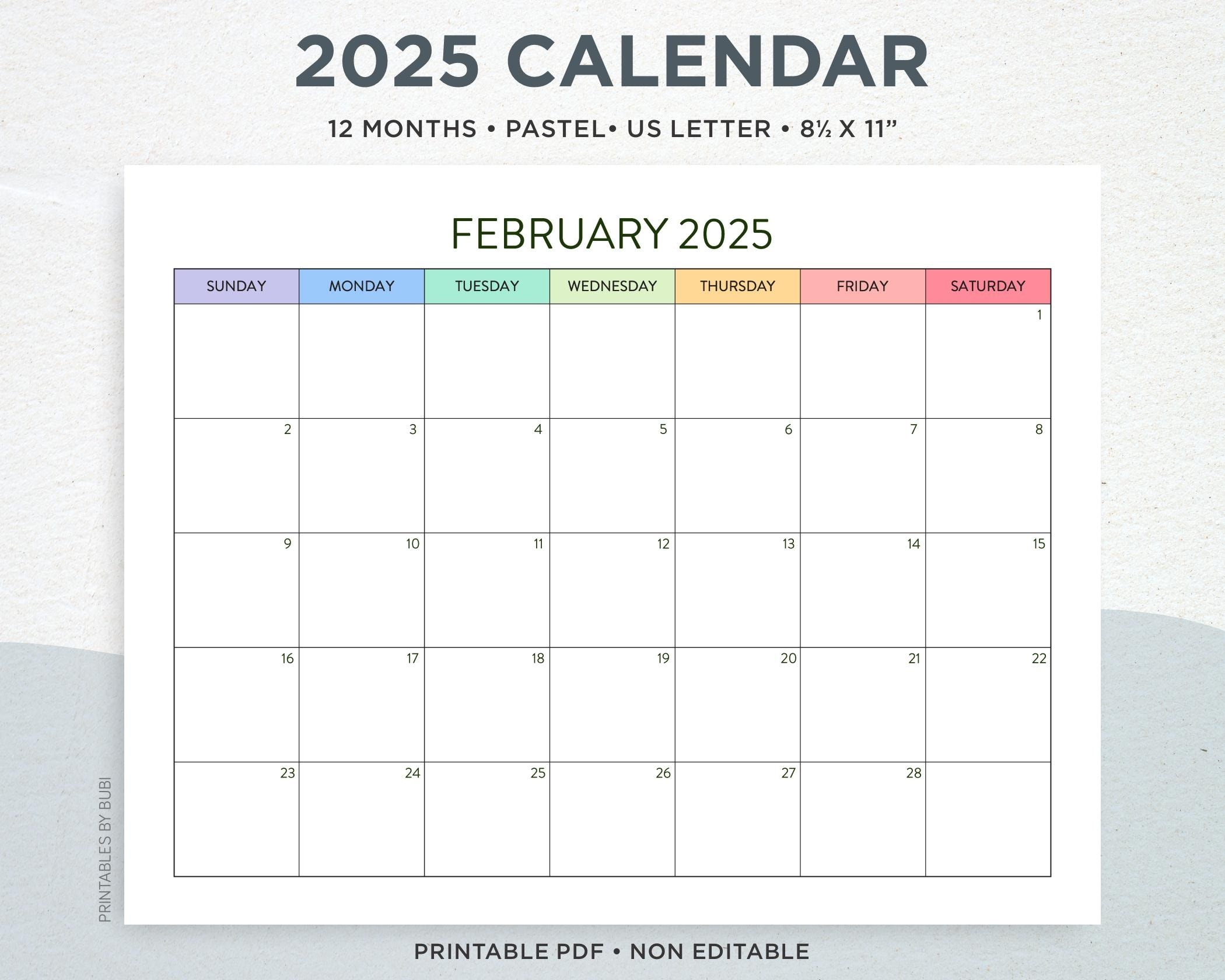 2025 Printable Calendar 2025 Calendar Printable Wall Calendar Printable Pastel Calendar Colorful 2025 Planner US Letter Calendar Template Etsy 2025 Printable Calendar 2025 Calendar Printable Wall Calendar Printable Pastel Calendar Colorful 2025 Planner US Letter Calendar Template Etsy