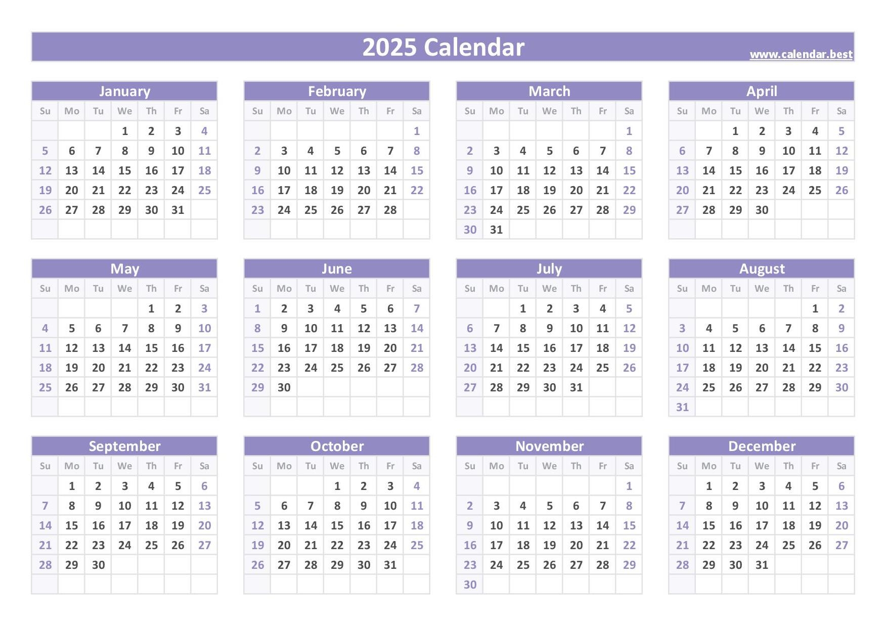 2025 Printable Calendar Portrait