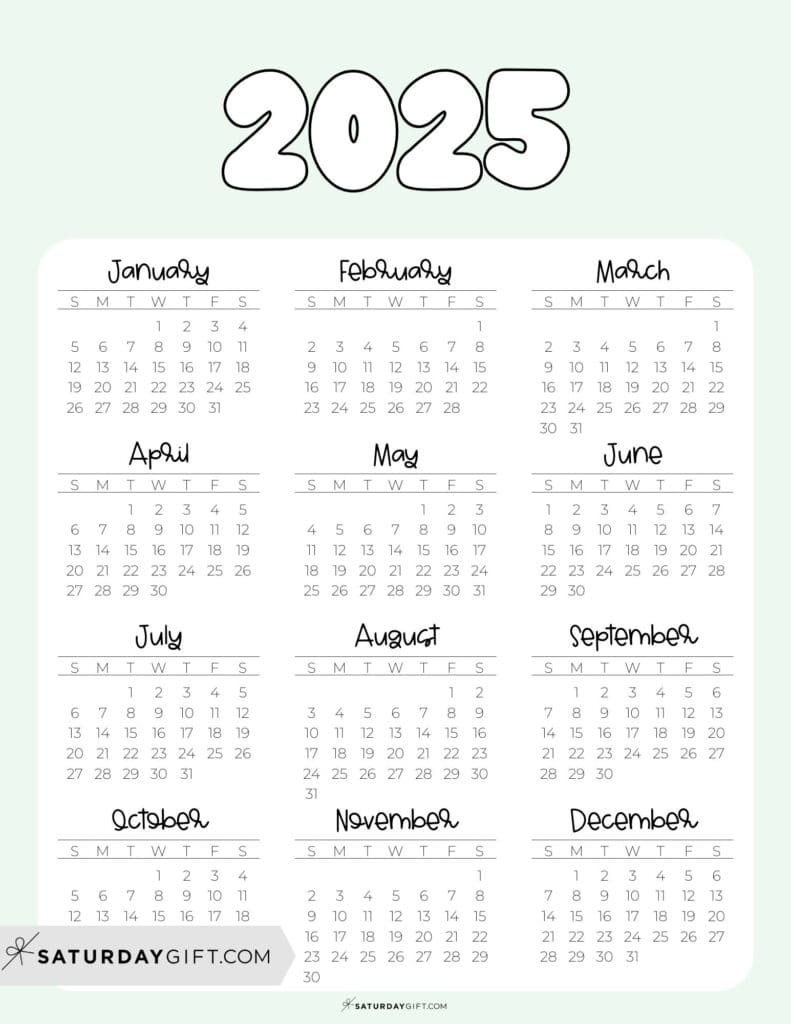 2025 Year At A Glance Calendars 37 Cute And Free PDFs