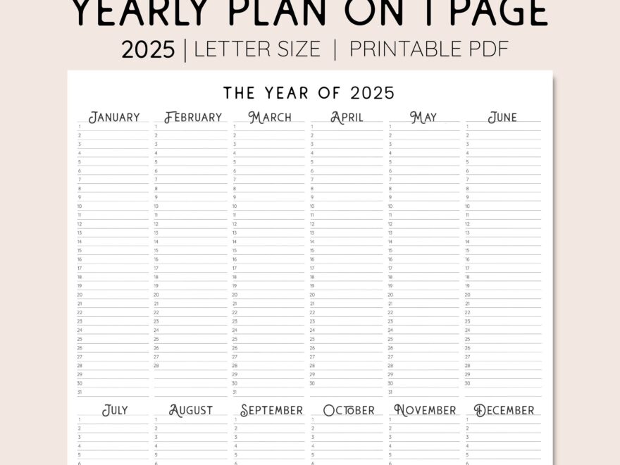 2025 Year At A Glance INSTANT DOWNLOAD Yearly Overview Printable Calendar 2025 Yearly Planner Annual Overview Etsy