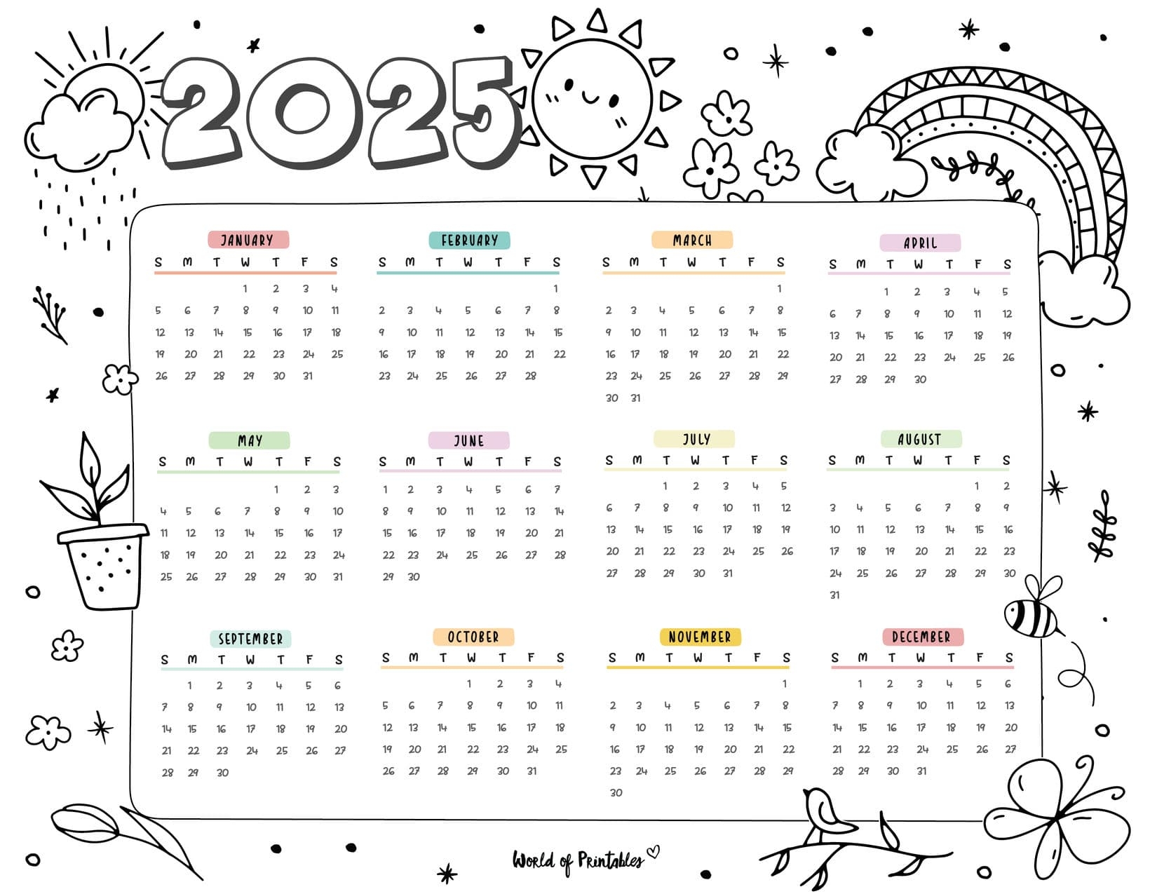 2025 Printable Year Calendar Minimal Design