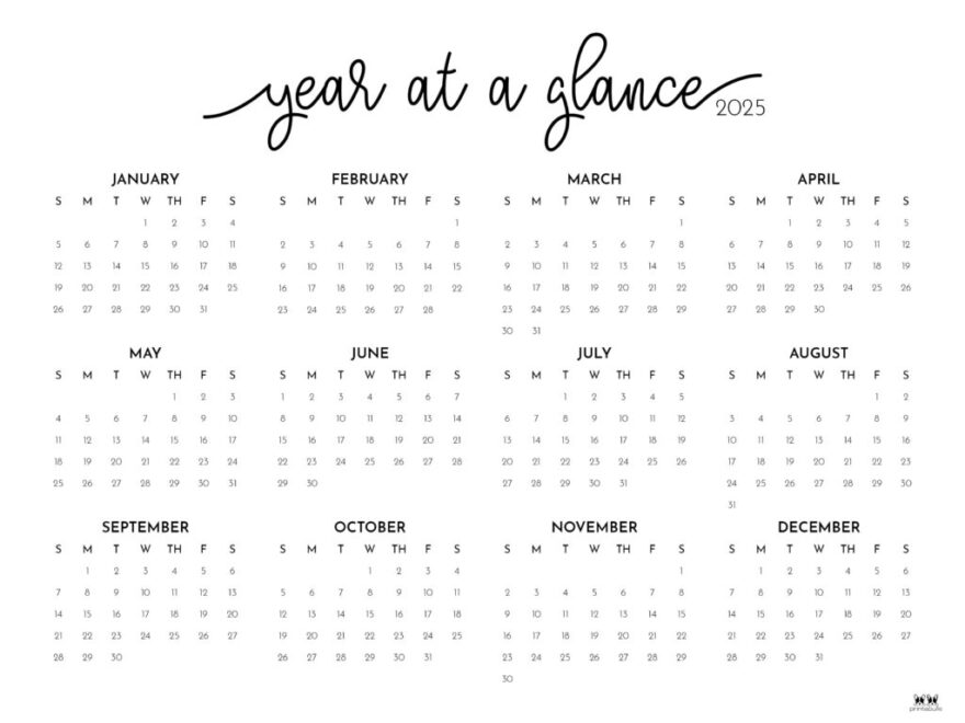 2025 Yearly Calendars 29 FREE Printables Printabulls
