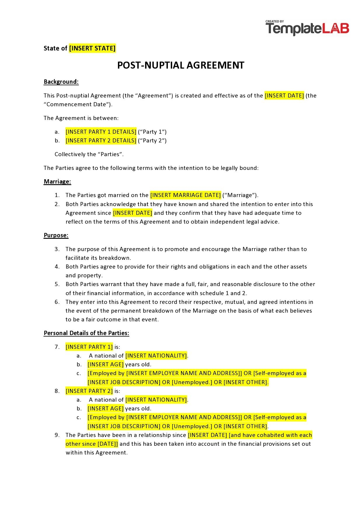 26 Free Post Nuptial Agreement Templates Word TemplateLab