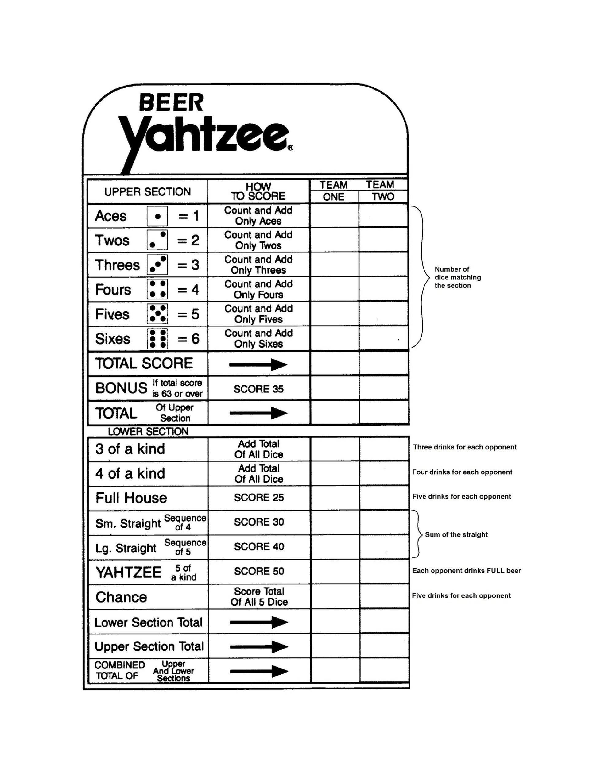 Free Printable Yahtzee Score Sheets
