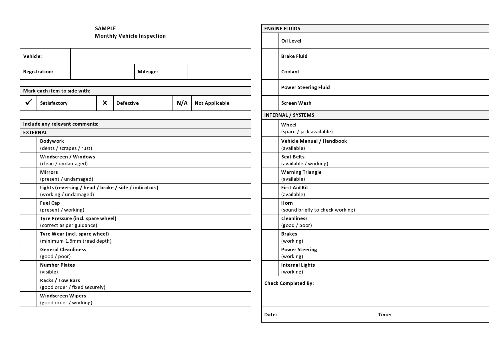 39 Best Vehicle Inspection Forms Lyft Uber Etc TemplateLab