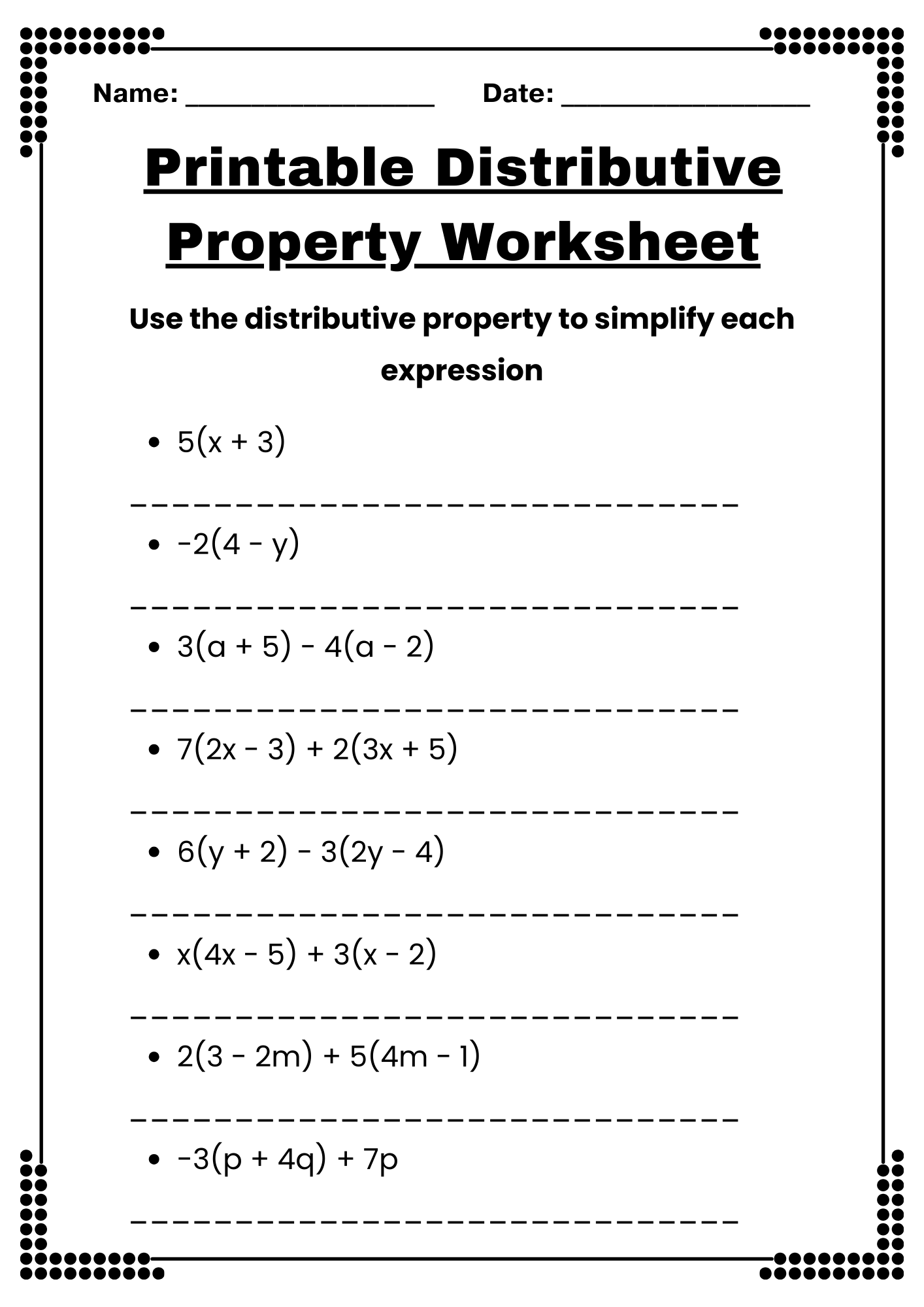 Printable Distributive Property Worksheet Printable Distributive Property Worksheet