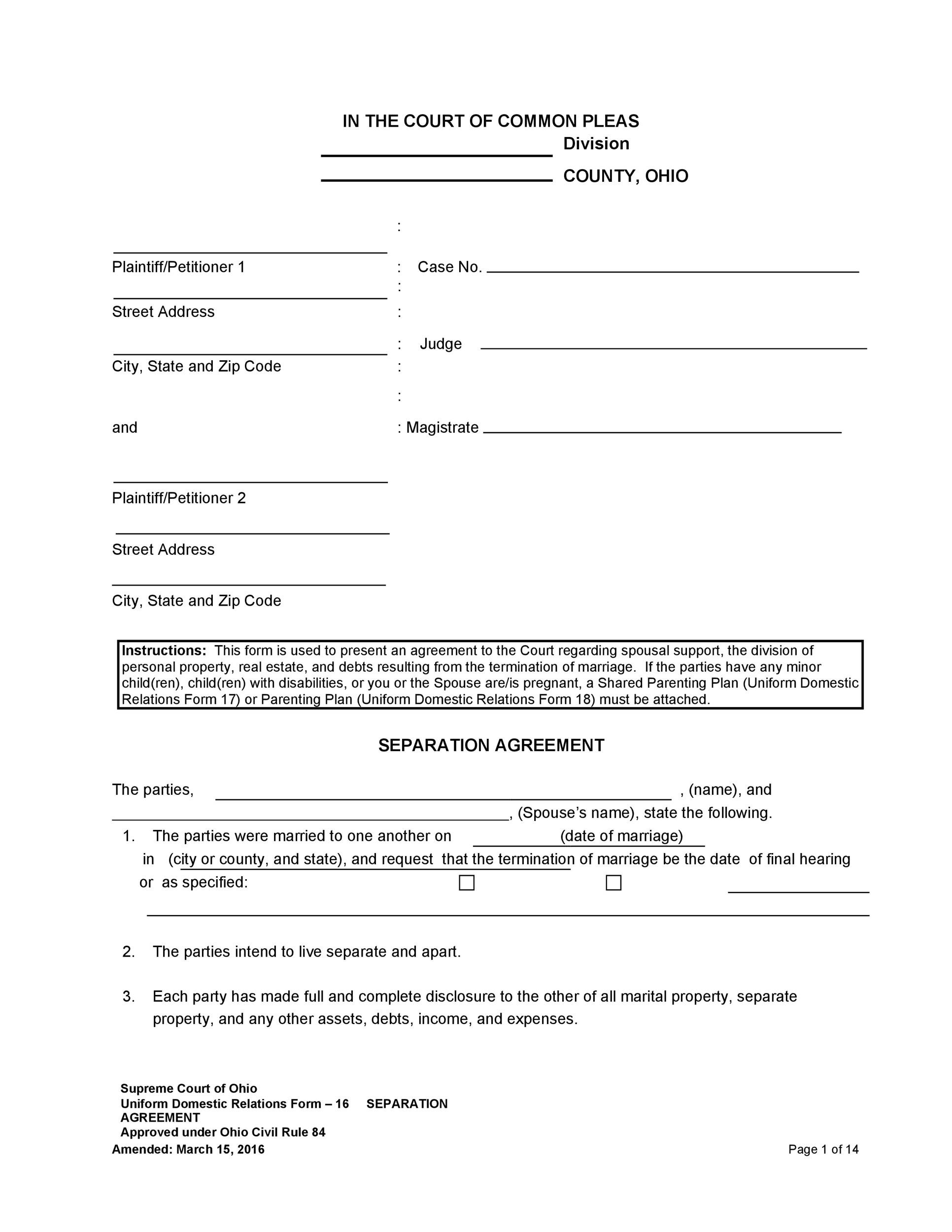 Free Printable Non Marital Seperation Agreement