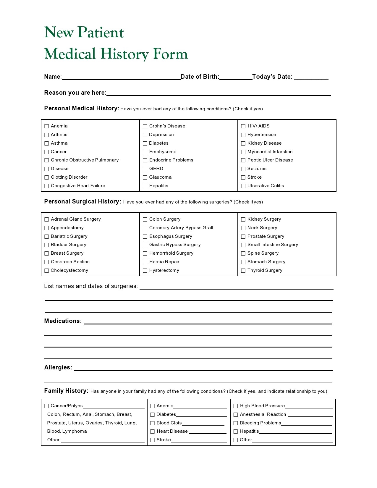 43 Medical Health History Forms PDF Word TemplateLab 43 Medical Health History Forms PDF Word TemplateLab