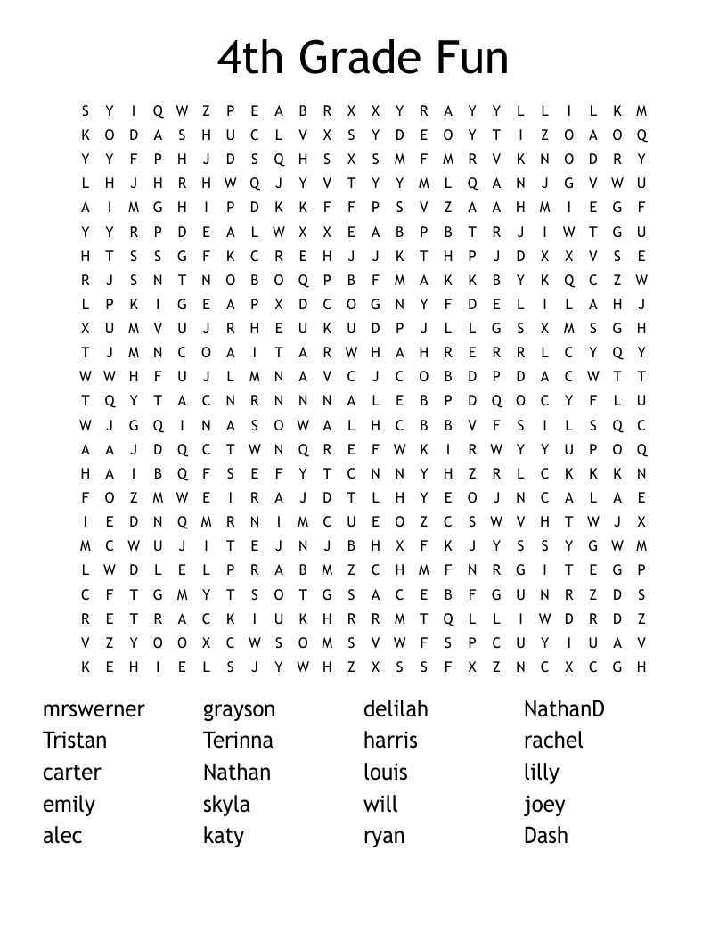 4th Grade Fun Word Search WordMint