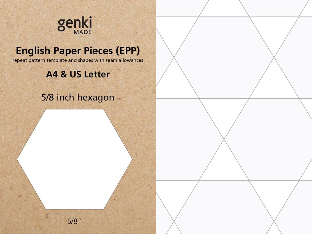 5 8 Inch Hexagon English Paper Piecing EPP Instant Download Printable A4 US Letter PDF Templates Etsy