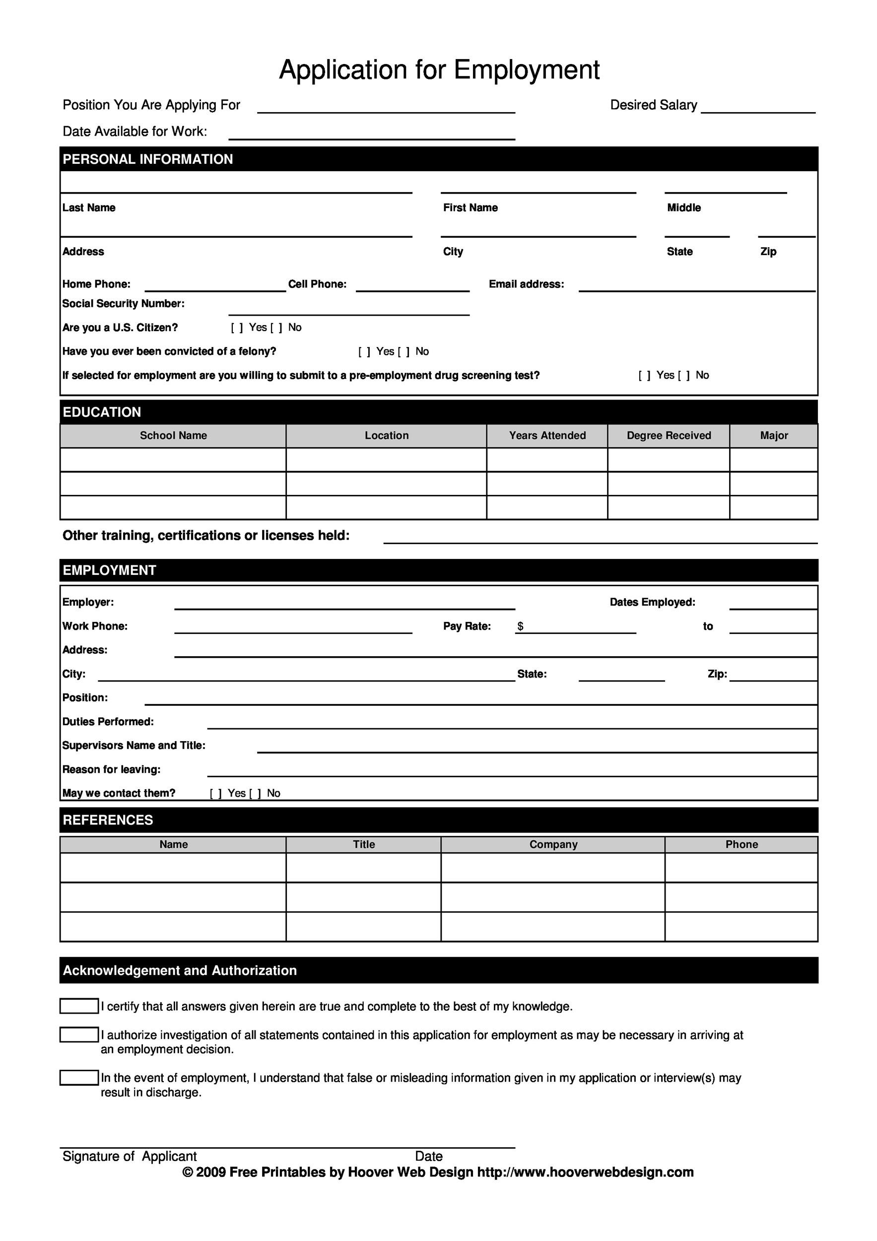50 Free Employment Job Application Form Templates Printable TemplateLab 50 Free Employment Job Application Form Templates Printable TemplateLab