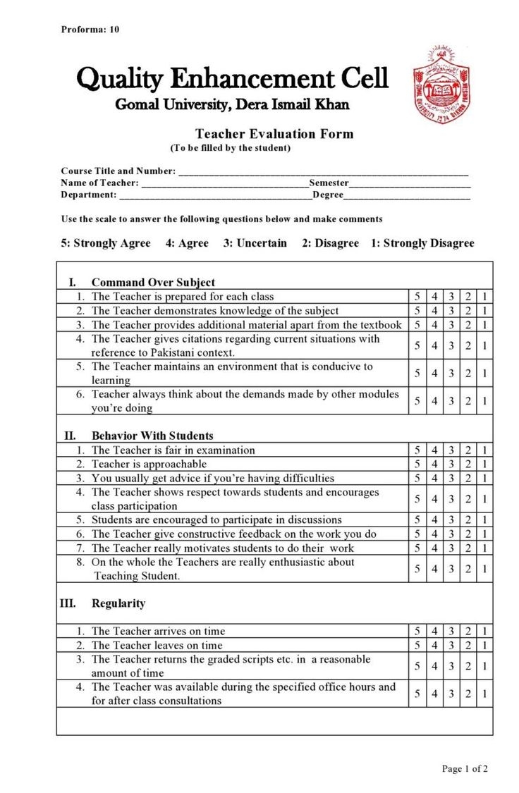 50 Printable Teacher Evaluation Forms Free TemplateLab