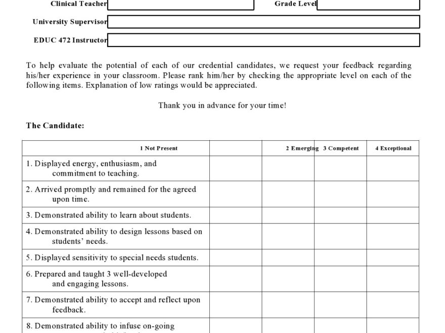 50 Printable Teacher Evaluation Forms Free TemplateLab