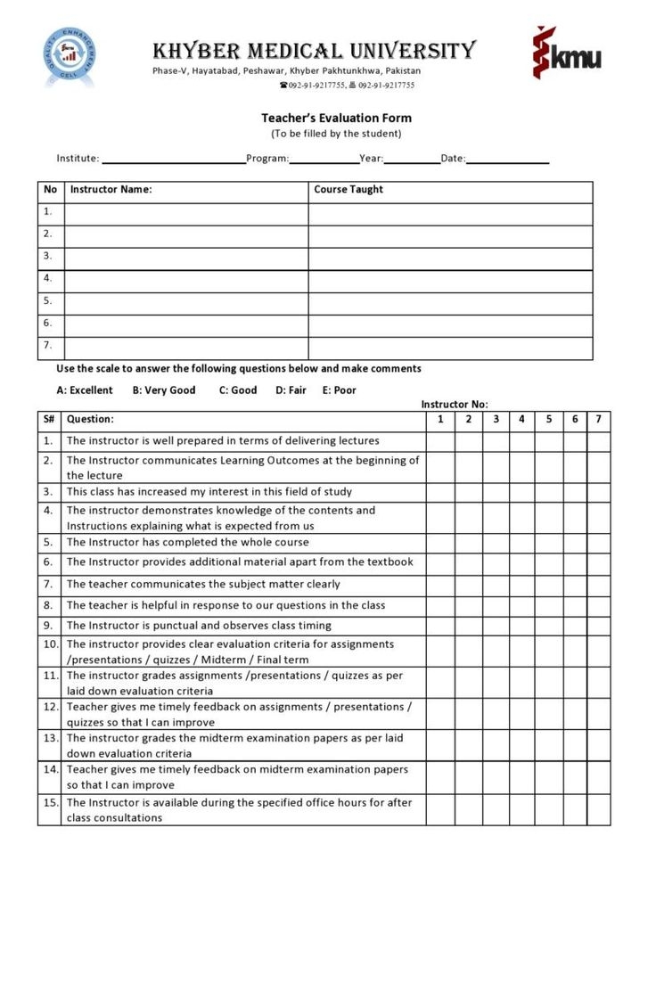 Free Printable Teacher Evaluation Forms