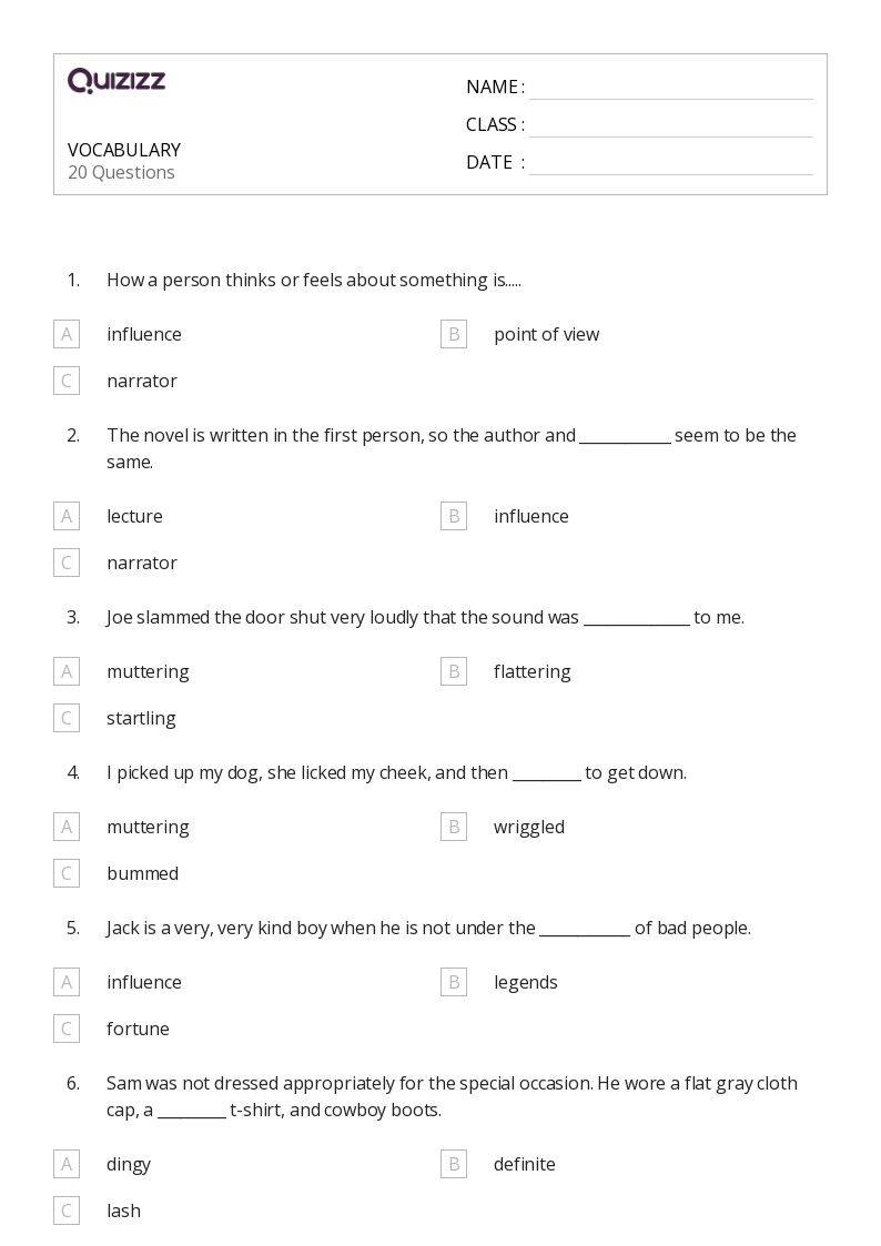 Free Printable Fifth Grade Vocabulary Worksheets