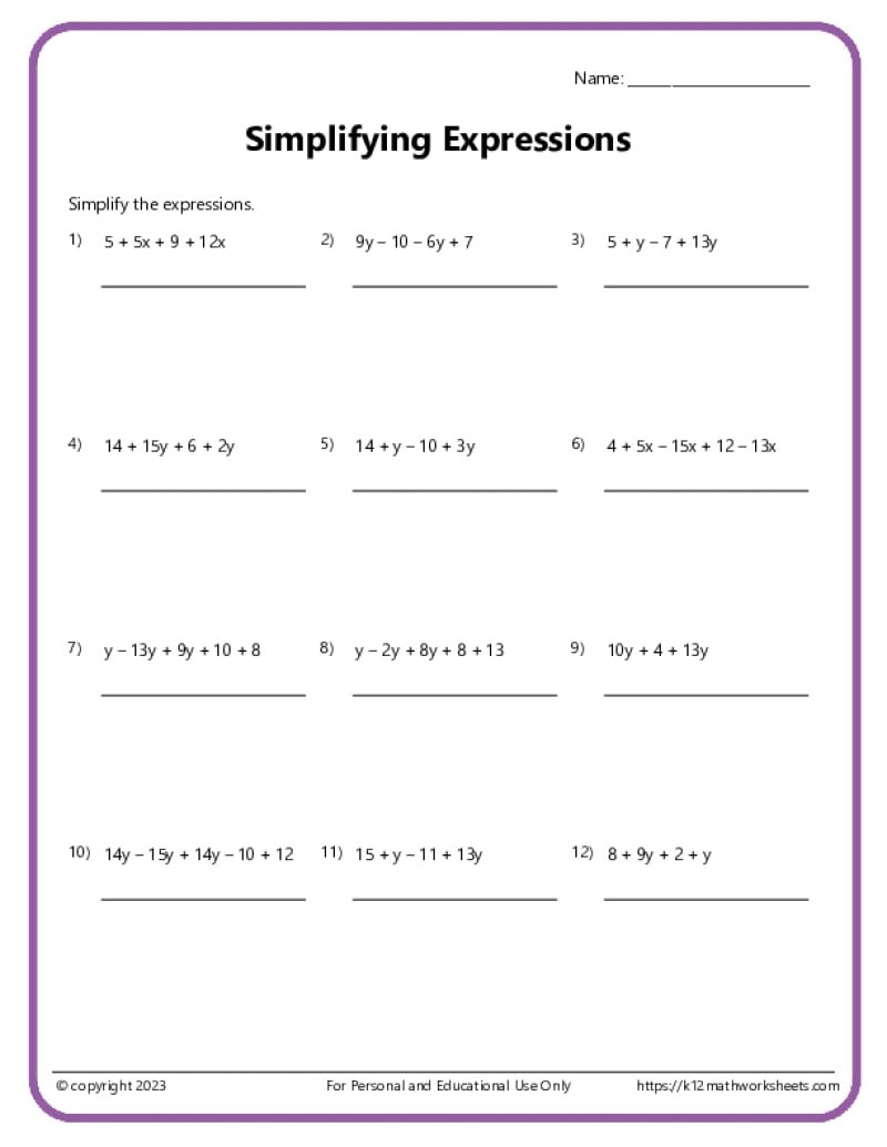Math Worksheets Printable 6th Grade