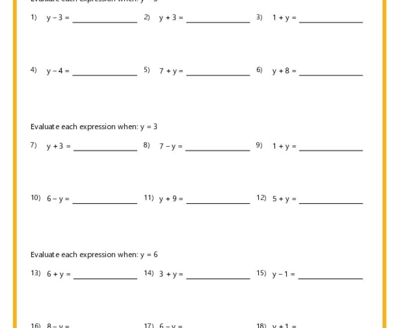 7th Grade Algebra Worksheets
