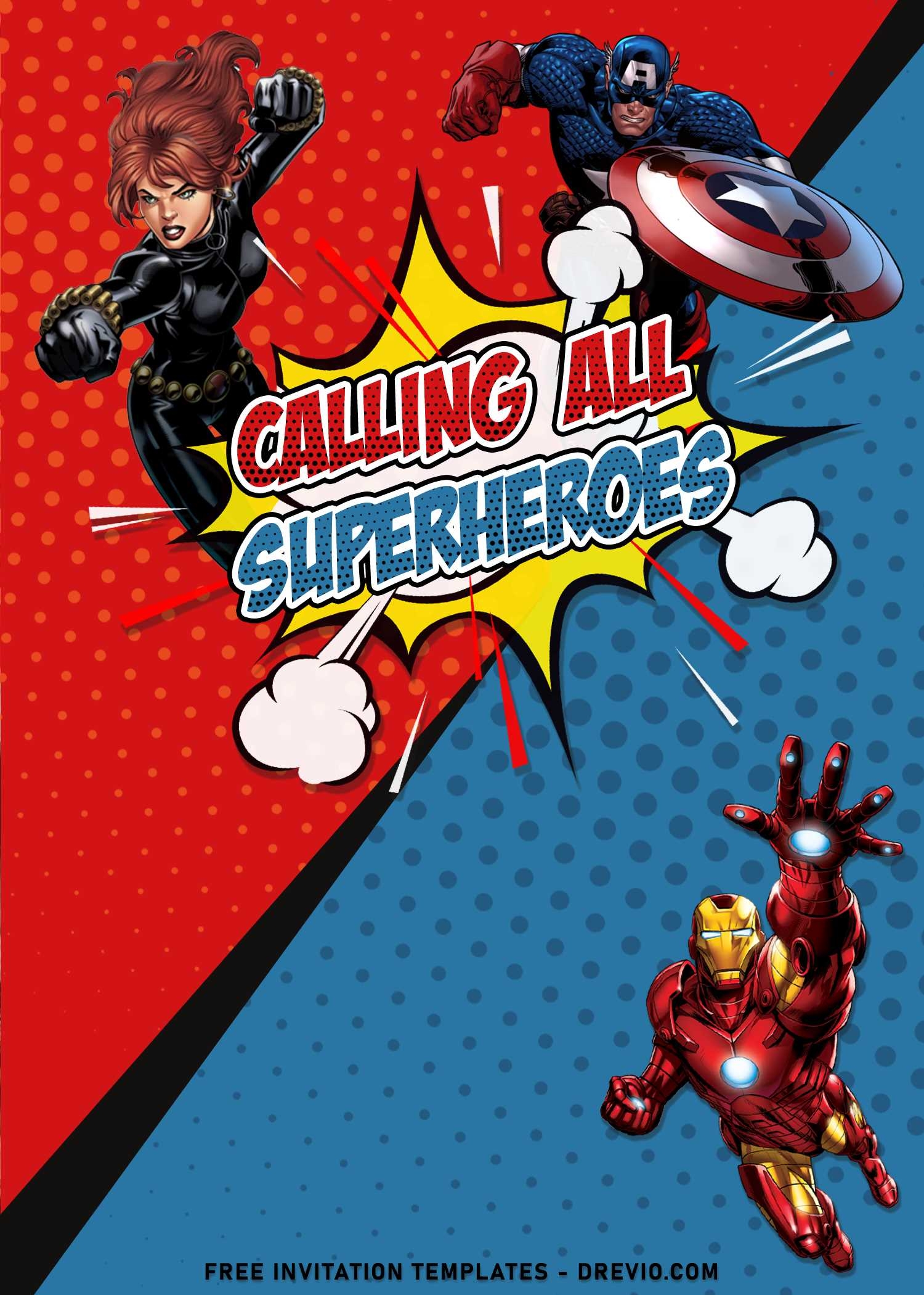 8 Comic Avengers Superhero Birthday Invitation Templates