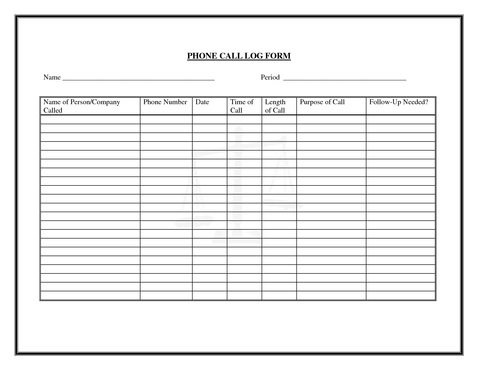 Free Printable Phone Call Log Form