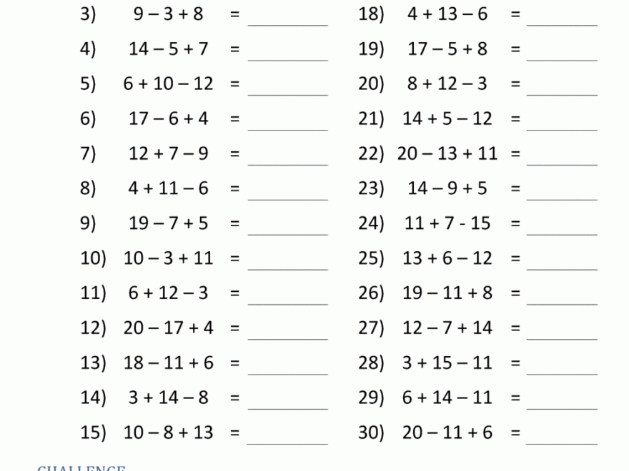 Add And Subtract Within 20