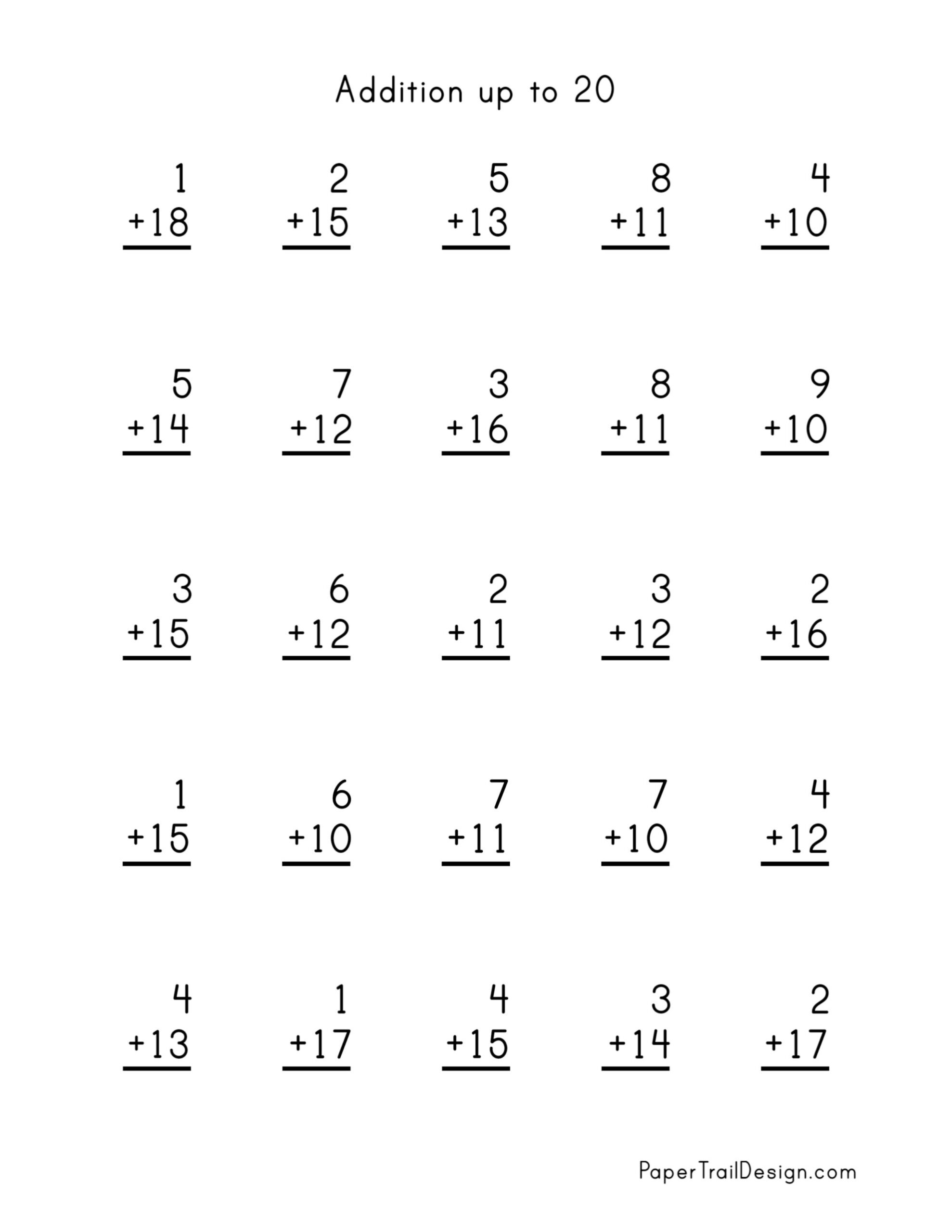 Addition Worksheets Paper Trail Design