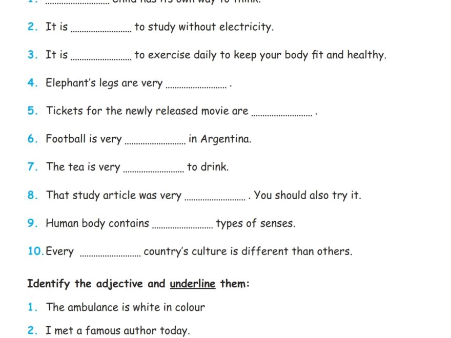 Adjective Exercises And Worksheet Grade1to6