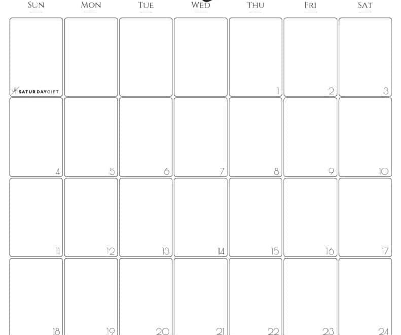 Aesthetic Printable Vertical Calendar 2025 By Saturday Gift