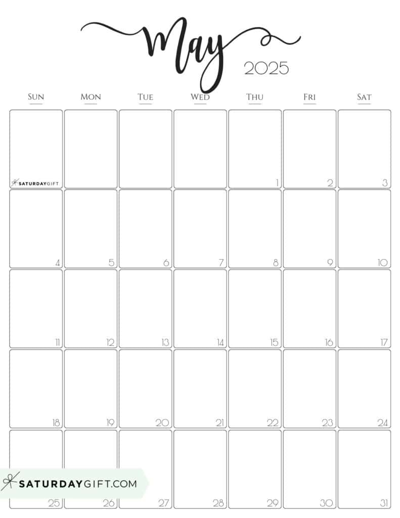 Aesthetic Printable Vertical Calendar 2025 By Saturday Gift