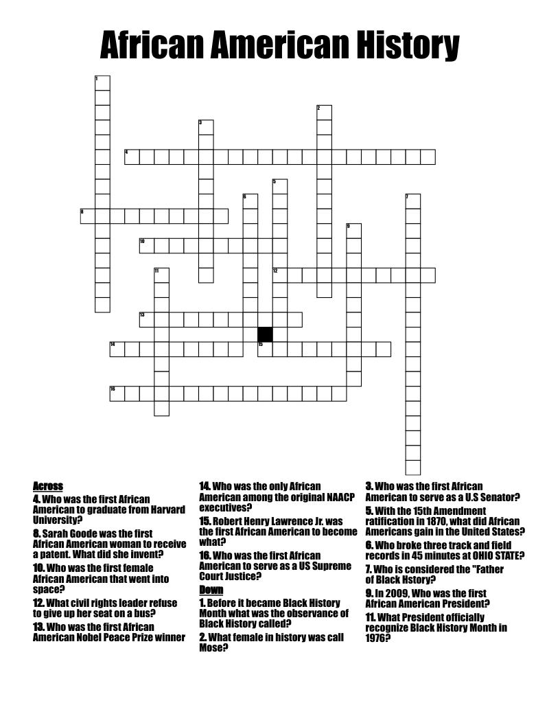 African American History Crossword WordMint African American History Crossword WordMint