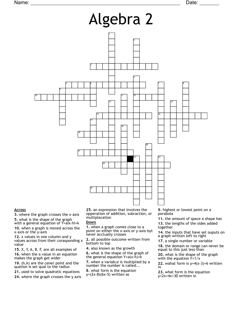Algebra 2 Crossword WordMint