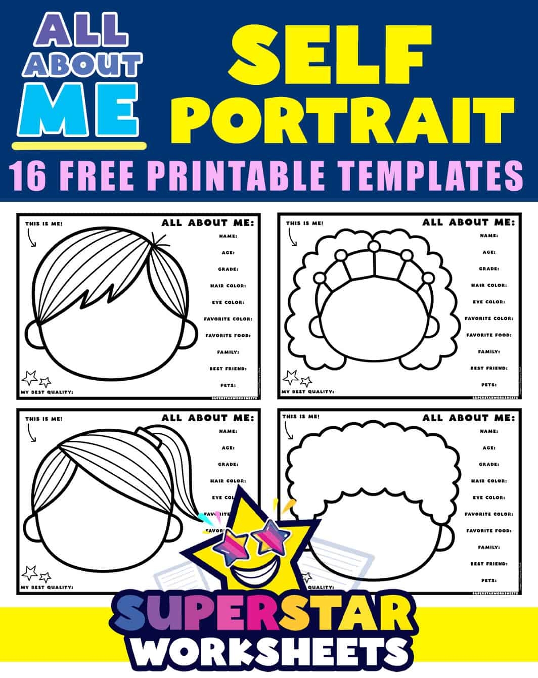 All About Me Face Template Free Printables Superstar Worksheets