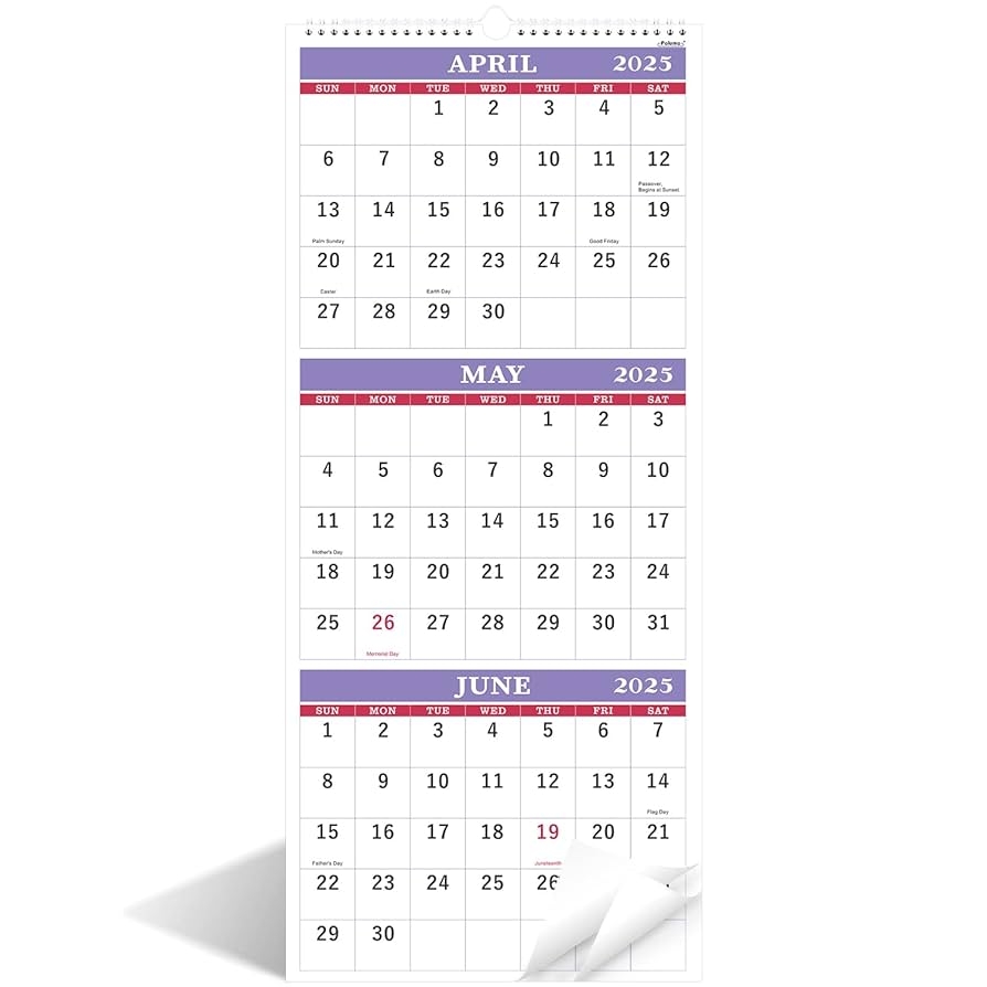 Amazon 2025 2026 Wall Calendar 3 Month Wall Calendar Display Folded In A Month May 2025 June 2026 11 25 X 26 3 Month Calendar 2025 2026 Purple Office Products