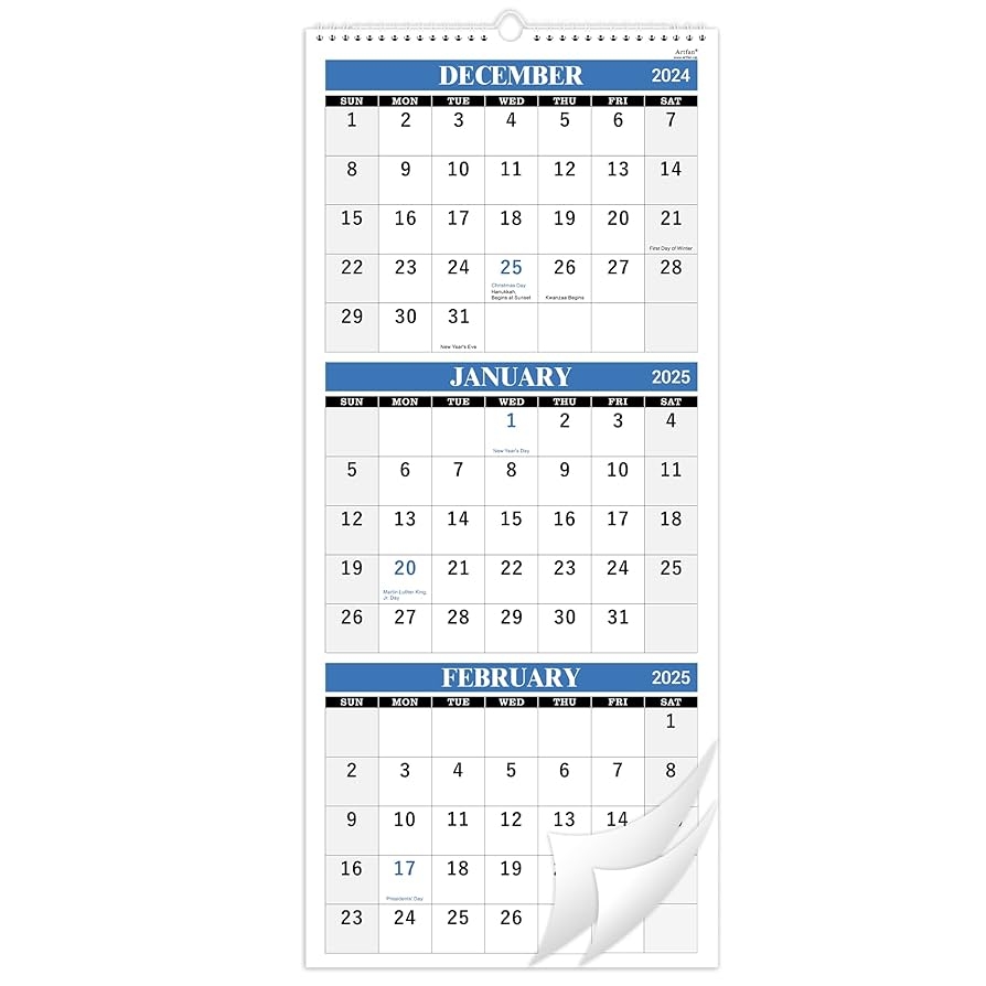 Amazon 2025 Wall Calendar 3 Month Wall Calendar Display Folded In A Month Jan 2025 Dec 2025 11 25 X 26 2025 Wall Calendar 3 Month Calendar 3 Month Vertical Calendar With Thick Paper Blue Office Products