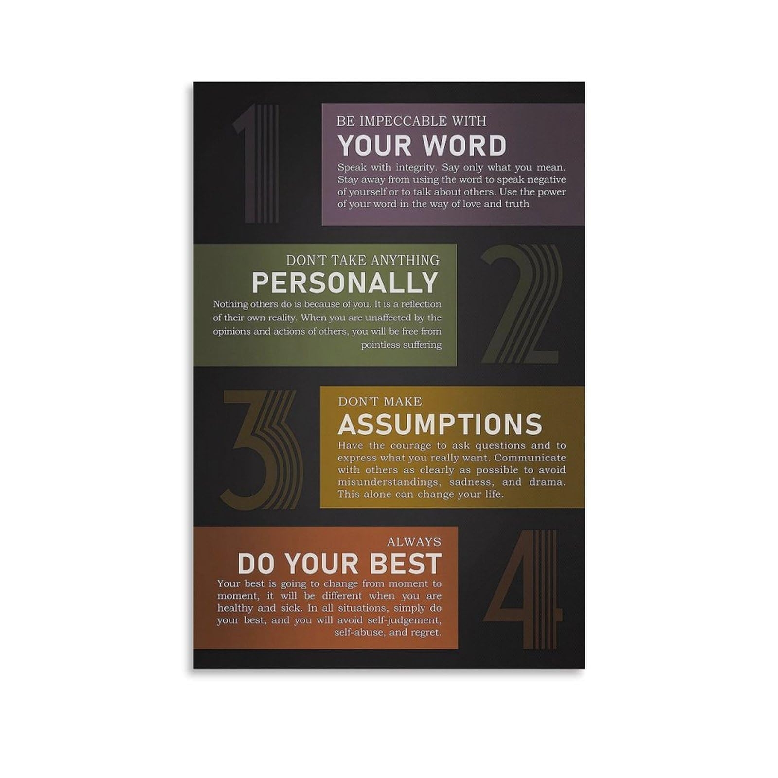 Amazon Four Agreements Poster Wall Art For Office Home D cor Four Ways To Change Your Life Unframed Horizontal Print Motivational Prints 16x24inch 40x60cm Posters Prints