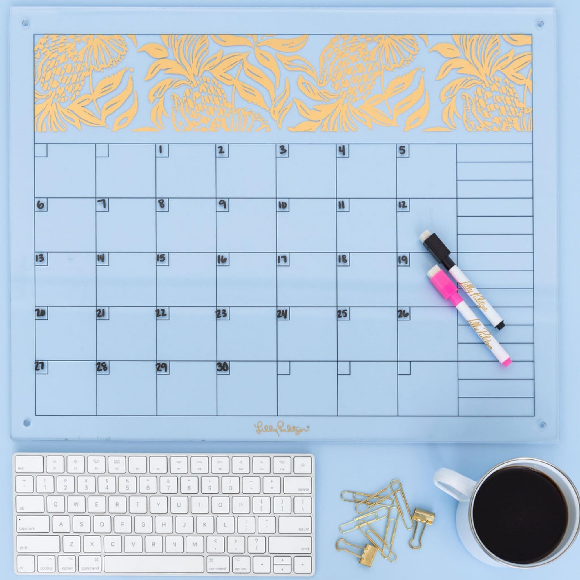 Amazon Lilly Pulitzer White Board Calendar With Dry Erase Markers Reusable Wall Calendar With Month View Erasable Monthly Agenda Gold Metallic Office Products