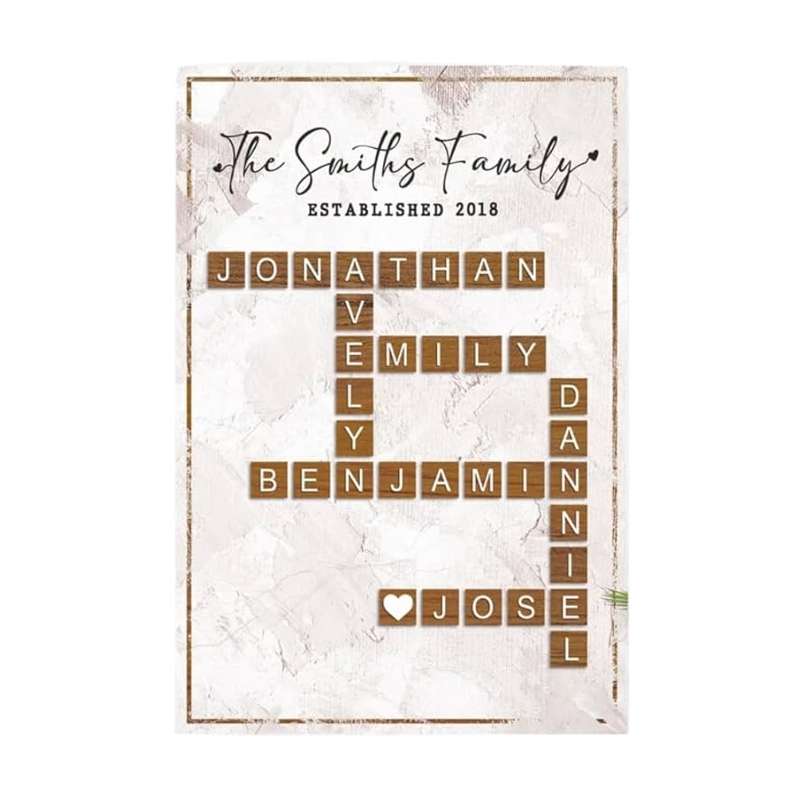 Amazon Personalized Family Name Crossword Sign Poster Canvas Custom Family Name Poster Canvas Crossword Scrabble Print Name Puzzle Christmas Birthday Anniversary Gift For Lovers Home Kitchen