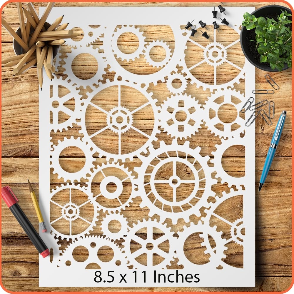Amazon Steampunk Gears Stencil Template Reusable 8 5x11 Inches For Painting On Walls Wood DIY Arts And Crafts Projects Arts Crafts Sewing